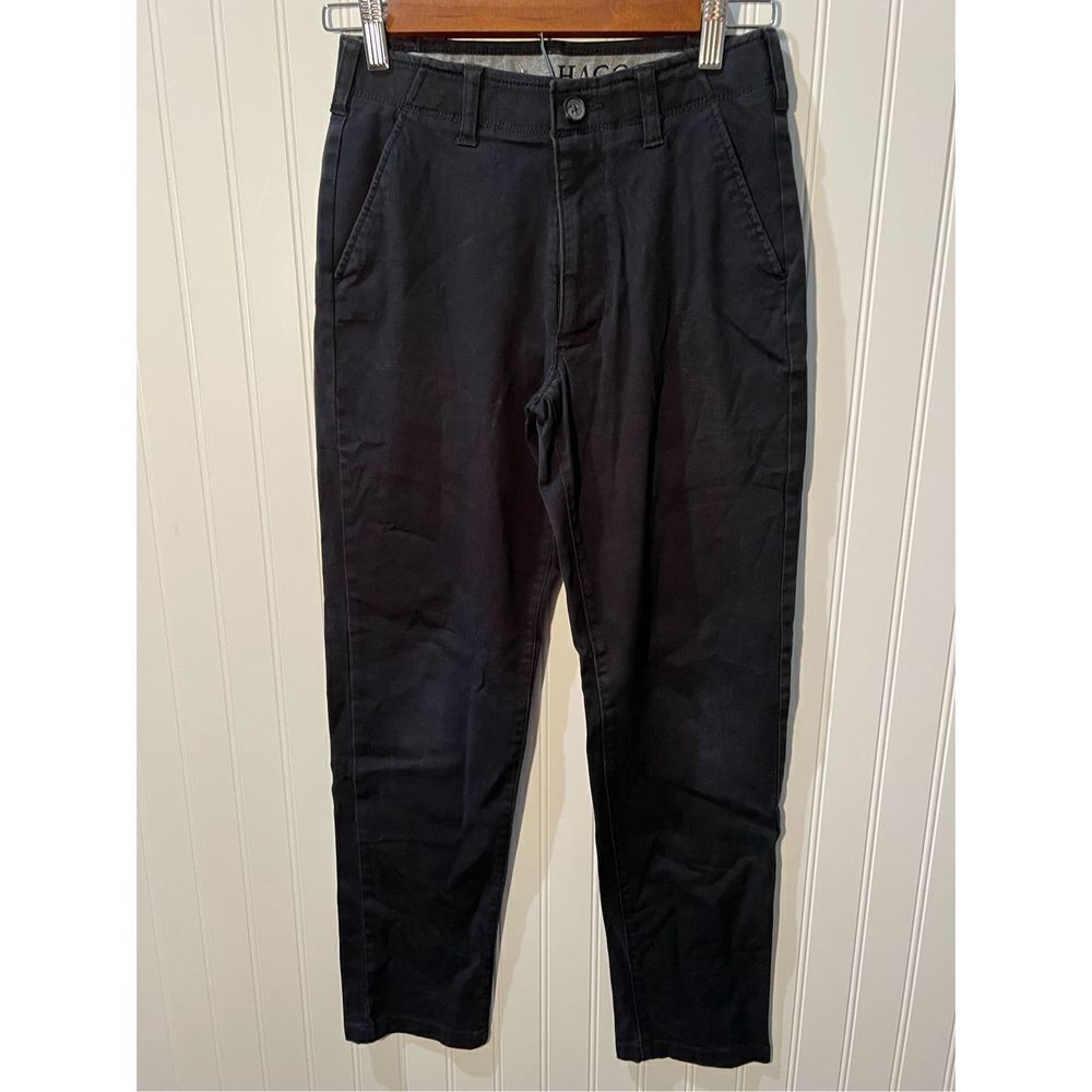 Haggar Flat Front Pants Boys 16 Slim Slit Pocket Straight Chino Pants Black